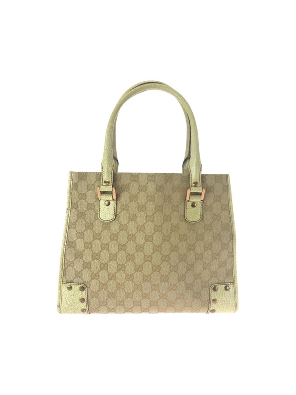 Gucci Studs Beige Ivory Gold GG Canvas Tote Shoulder Bag